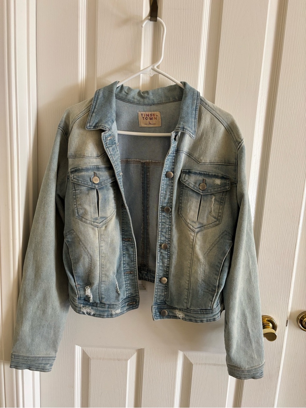 Tinseltown Light Blue Distressed Denim Jacket